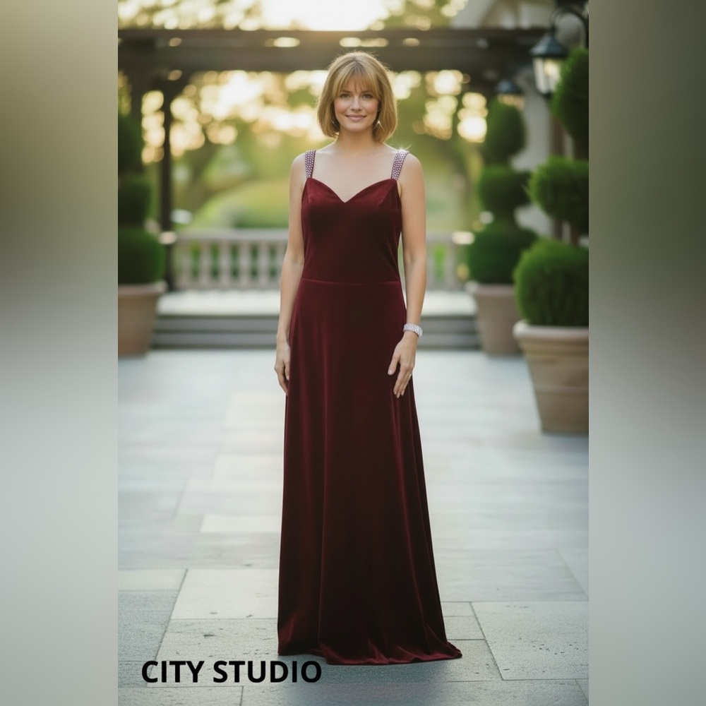 City Studio Size 24 Burgundy Velvet Gown with sparkly Accents NEW WITH TAGS!